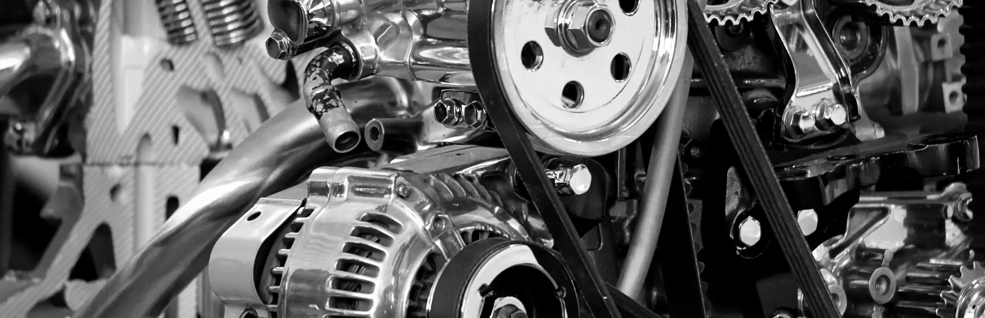 Black and white close up of an engine